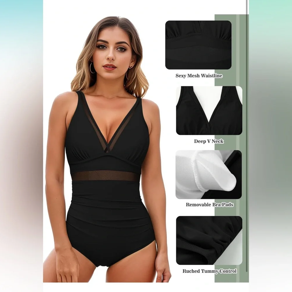 Cupshe Womens One Piece Swimsuits Tummy Control Bathing Suits Mesh Swim Suits - Picture 5 of 8